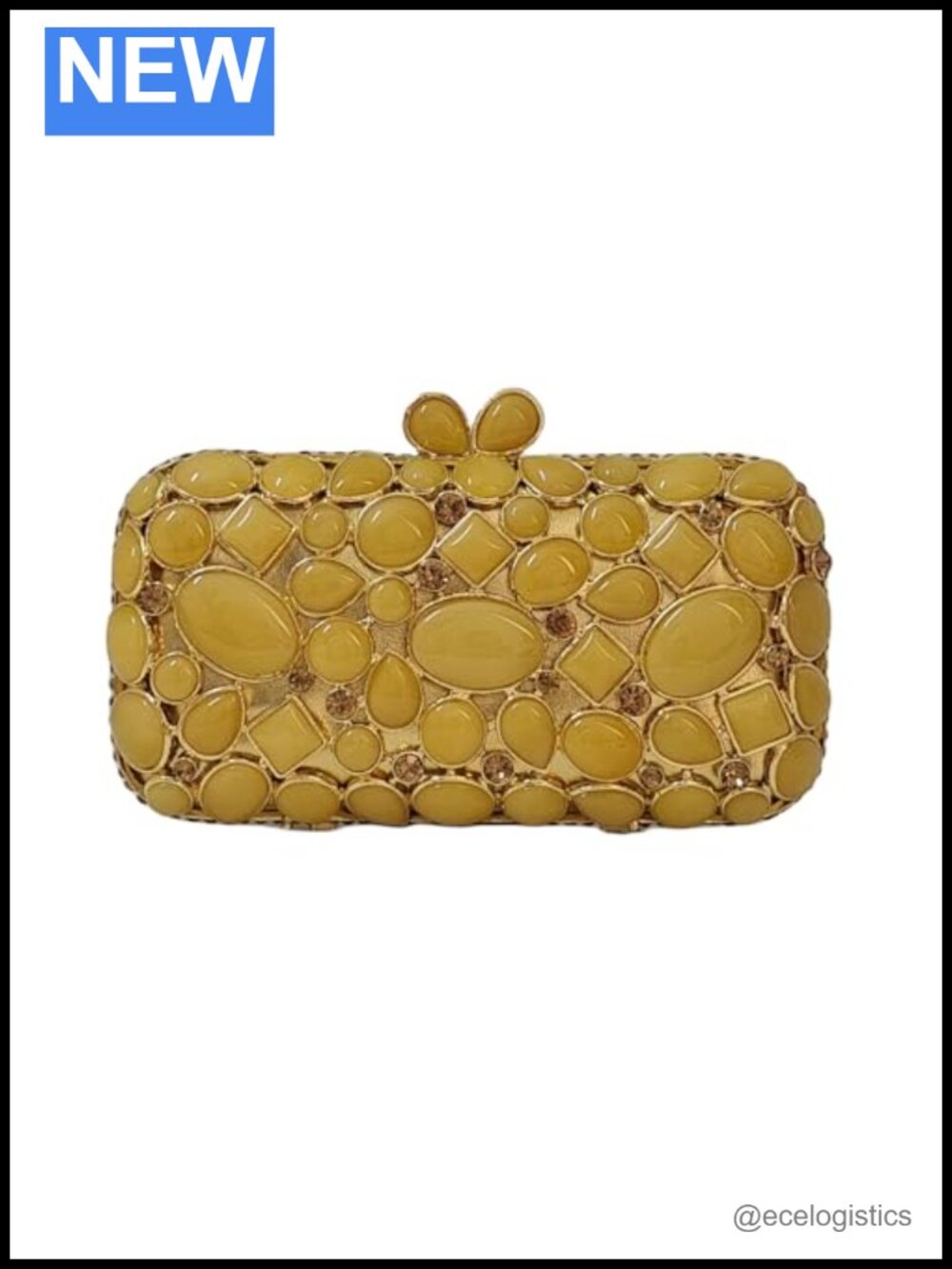 Crystal Agate Evening Bag Clutch Rhinestone Wedding Party Goldtone Metal Frame
